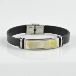 Green Baltic Amber bracelet with  leather